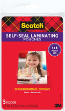 Scotch Self-Sealing Laminating Pouches, Gloss Finish, Photo Size 4 X 6 Inches, 5