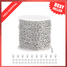 32.8 Feet Stainless Steel Jewelry Making Chain Bulk Roll with Clips and Jump