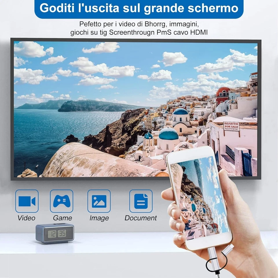 CAVO MHL UNIVERSALE 3IN1 MULTIPORTA MIRRORING HDMI 2K USB PER SMARTPHONE E TV 2M - Immagine 2 di 4