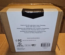 Amazon Basics White Color Changing Smart A19 LED Light Bulb Works w Alexa 4-pack