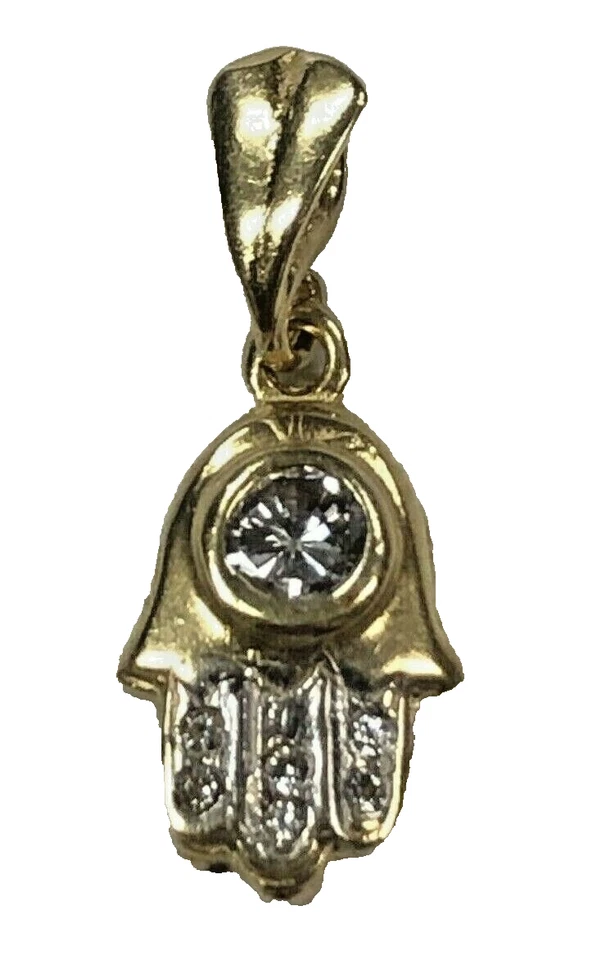 Oro amarillo macizo 14K con circonitas cúbicas 1” IN X 0,40” IN Hamsa 1,82 gramos Foto 2 de 4