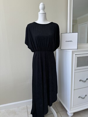 Boutique Black Shimmer Gold Chain Open Back Dress L