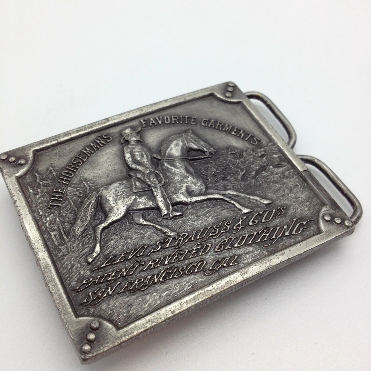 Vintage 1976 Levis Strauss & Co. Metal Brass Buckle Horsemans Favorite Garments