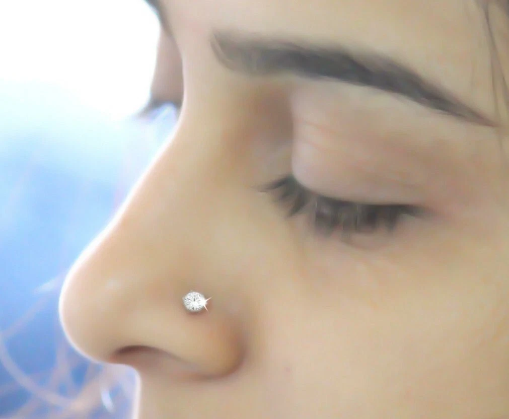 0.16 Ct Round Cut White Diamond Solitaire Nose Body Pin Ring