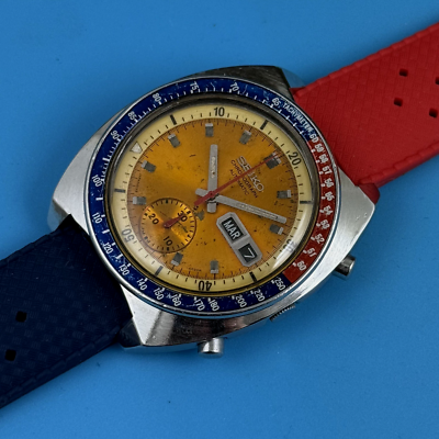 VINTAGE SEIKO 6139-6002 YELLOW POGUE CHRONOGRAPH AUTOMATIC WATCH