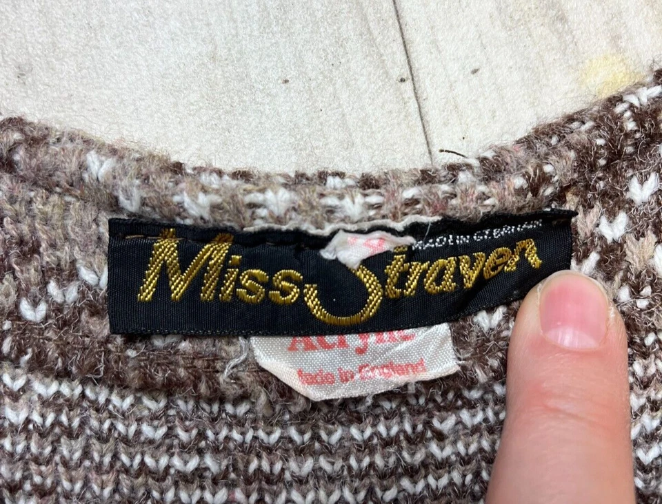 Vintage 60's 70's Top Brown Checked Sweater Vest Sleeveless Jumper 14 M/L - Image 3 of 4