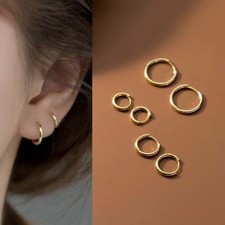 Classic Hoops Gold Silver S925 Small Medium Huggie Earrings-Sleep Wearing Girls