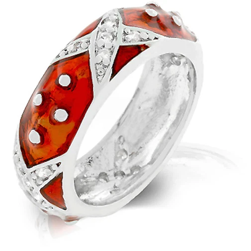 Red Enamel Eternity Ring Size 9 Band Criss Cross Stackable Silver Plated - Image 4 of 4