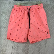 Nautica Swim Trunks Mens Small Board Shorts Coral Orange Anchor Sailing Boat