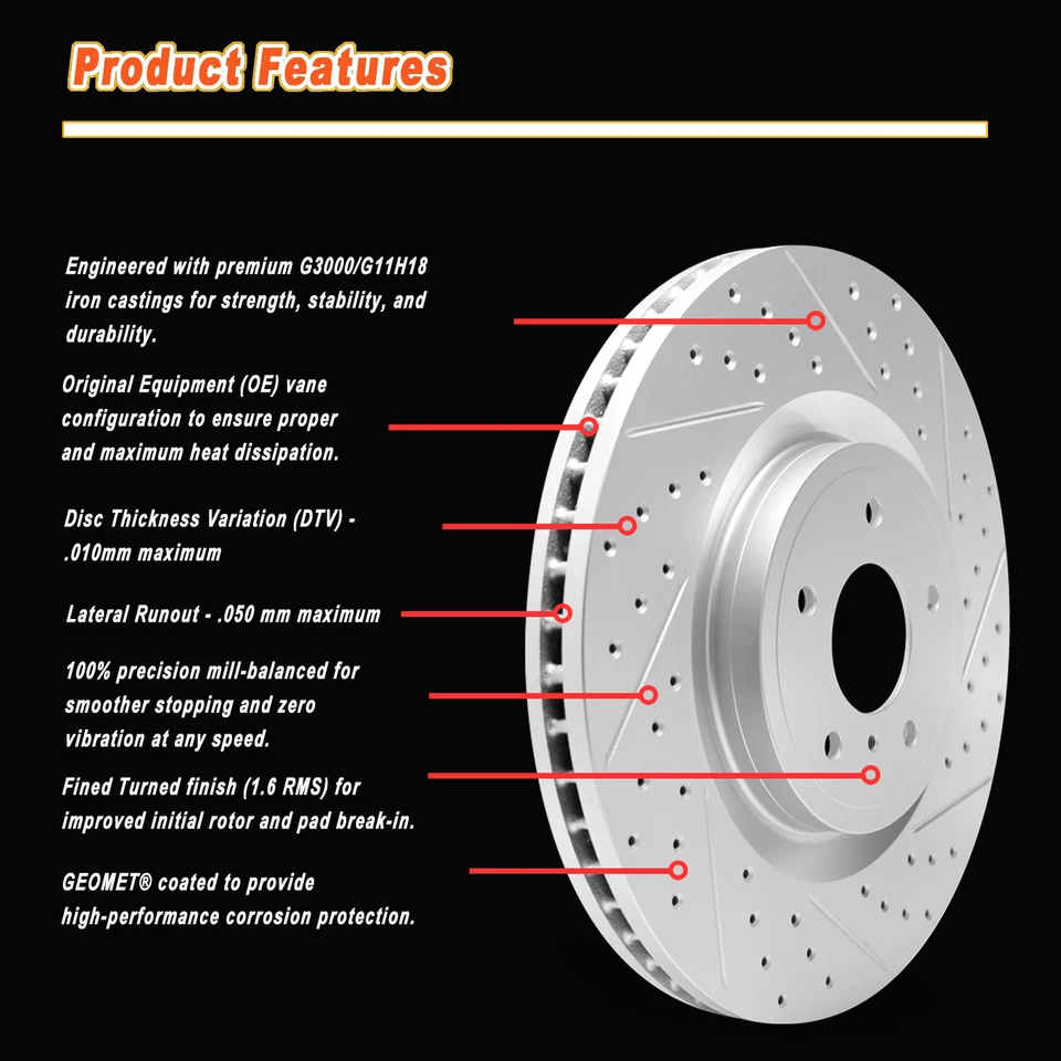 11.89" Rear Drilled Rotors Ceramic Brake Pads for 2013 2014 2015 Land Rover LR2 Foto 3 de 4