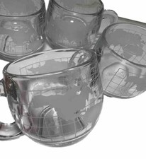 Nescaf&eacute;  Clear Glass Etched WORLD GLOBE Tea / Coffee 8 oz Mugs Set of (4)