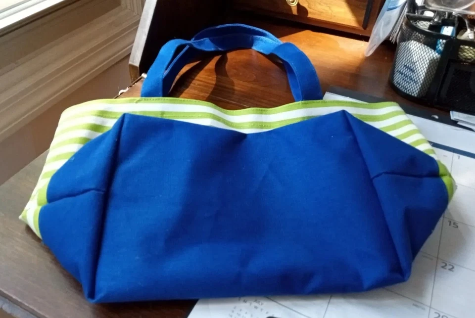 Bolso de Playa Quacker Factory Náutico Verde Blanco Azul Rayas Lentejuelas Ancla Foto 2 de 4