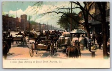 Augusta GA~Busy Broad Street~Horse Wagon Barrels~Red Hot Bargains~Hats~1905 