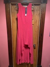 Halston Boat-Neck Sleeveless High-Low Crepe Gown Azalea New 12 Pink Sleeveless