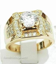 Lab-Created 3.20CT Round Cut Diamond Engagement Men's Ring 14K Yellow Gold Over