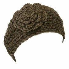 Wrapables Hand Knit Floral Headband, Brown