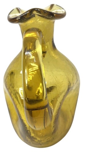 Blenko Amber Crackled Glass Pitcher Triangular & Pinched Hand Blown MCM - Picture 9 of 20