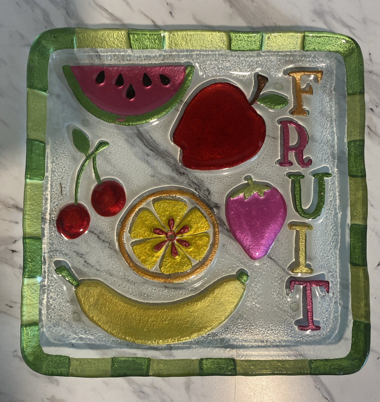 Lori Siebert for Silvestri Fusion Glass Plate Square Fruit Platter Multicolor