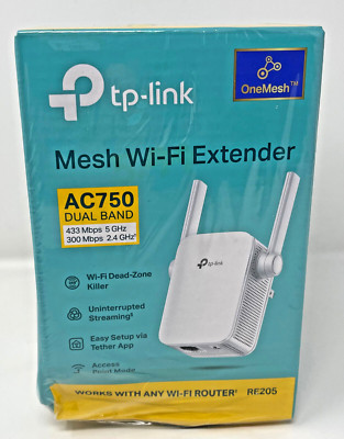 TP-Link RE205 AC750 Wi-Fi Range Extender 1 Port Dual-Band 2.4 GHz 5 GHz New