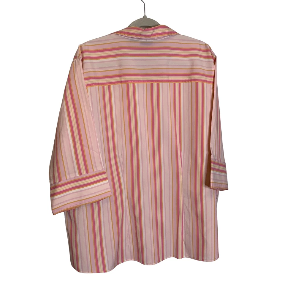 DCC Blouse Womens 2X Plus Pink Stried Button Up Half Sleeve Lightweight - Image 4 of 4