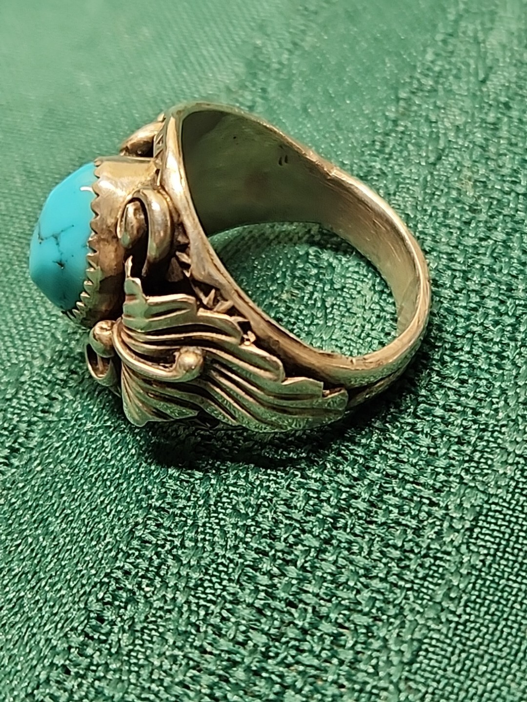 Native Silver Turquoise Ring Maker Mark LB - image 2