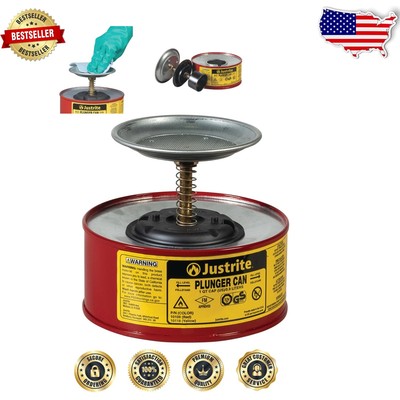 Durable 1 Quart Steel Plunger Can for Workshop Solvent Use - Safety Approved