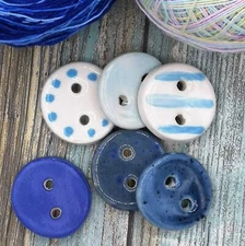 Handmade Ceramic Assorted Sewing Buttons 6 Pc Craft Buttons Round Shape For Coat