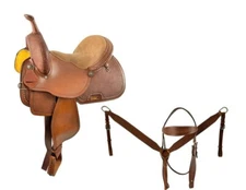 Economy Barrel Style Saddle Set with Basket Stamp Tooling Full QH Bars 15" NEW