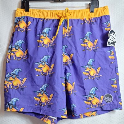 NEFF Novelty Print Board Short Sz L Purple Orange Wizard Frog Beach Swim Resort