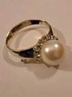 Vintage CAJC 2" Faux Pearl Ring Gold Tone Pin Brooch Costume Jewelry Signed