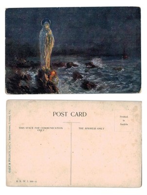 Alte Postkarte - Religiöse Kunst Madonna am Meer Nachtszene UNBESPIELT