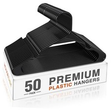 Plastic Hangers - Clothes Hangers with Non-Slip Shoulder 50 Pack Black