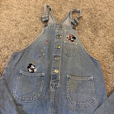 VTG DISNEY Mickey For Kids Overalls Youth Size 14 Denim Carpenter Bibs Minnie