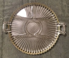 VTG Party Tray by JEANETTE GLASS, Relish Tray, Glass Serving Tray, 15 In. Dia.