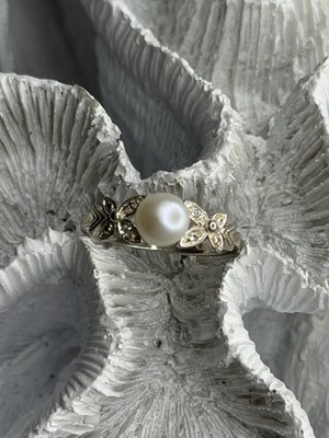 Schöner 925 Sterling Silber Ring mit Perle & Beryll Größe 10