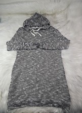 Fabletics Womens L Yukon Sweater Dress Hooded Tweed Shift Black Gray Lined