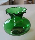 Vintage Anchor Hocking Forest Green Glass Ruffled Edge Bud Flower Vase 3.5"