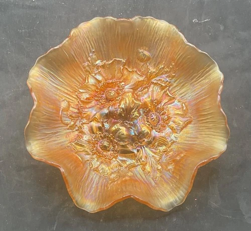 WOWSER!!! VINTAGE CARNIVAL NORTHWOOD  MARIGOLD POPPY SHOW BOWL  “SUPER COLOR”