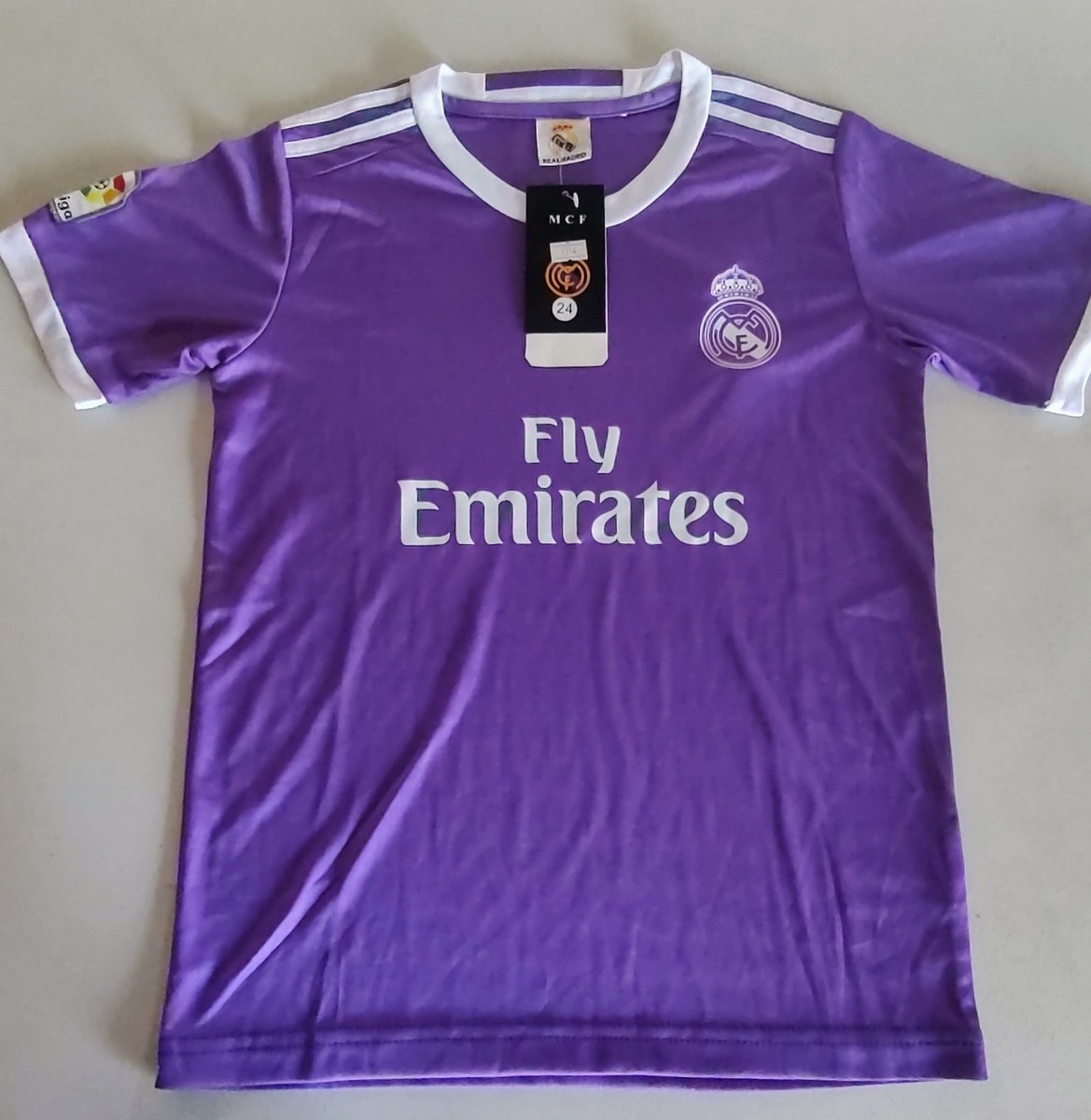 REAL MADRID Fly Emirates Soccer Jersey Shirt Purple Size 24 (XS 6