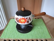 Vintage 70er Jahre Emaille Fondue Set Stövchen + Topf + Brenner