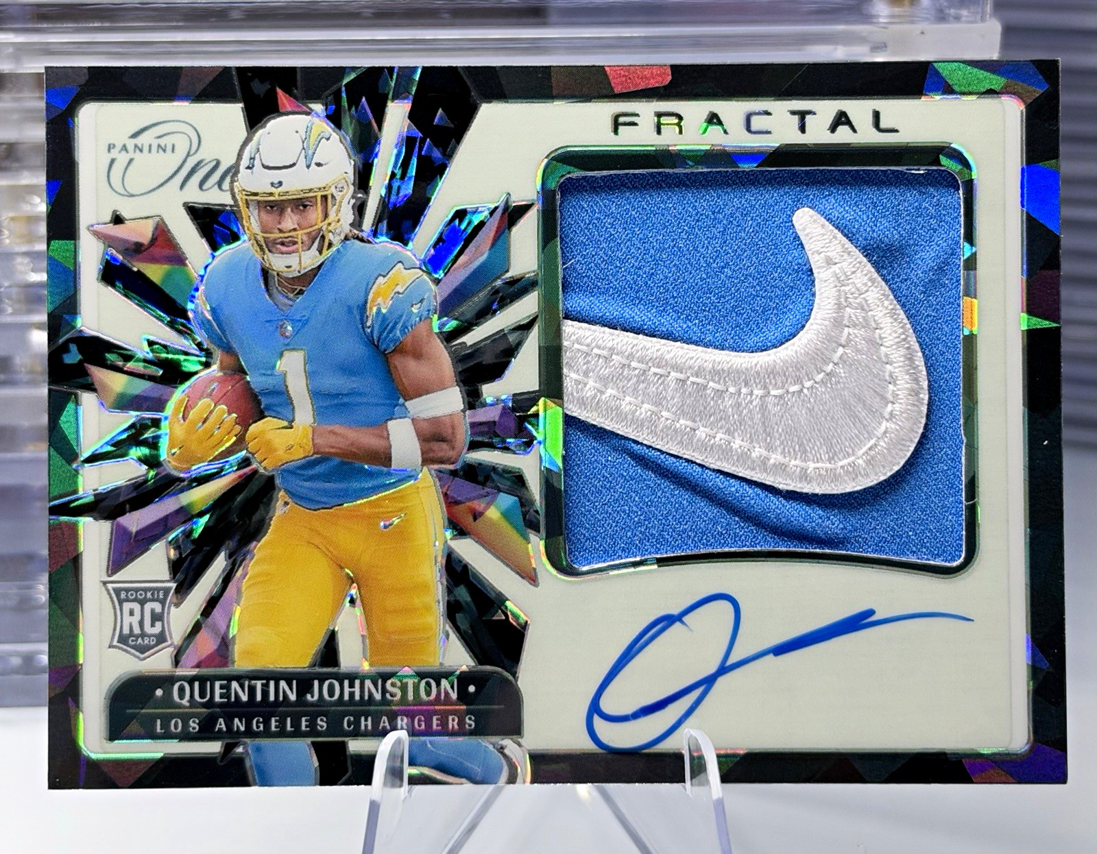 Panini One 2023 Quentin Johnston Fractal RC RPA Auto /2 Chargers #393