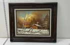 Framed Winter Landscape Barn Oil Painting — photo 1