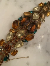 Juliana D&E Rhinestone Bracelet Brown Green 1960s Vintage Needs Repair AS IS WOW
