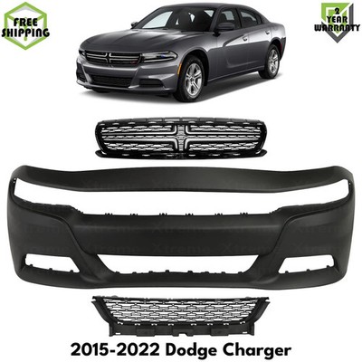 Front Bumper Cover Paintable & Grille Assembly Kit For 2015-2022 Dodge Charger