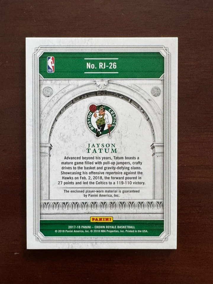 2017-18 Panini Crown Royale Jayson Tatum Rookie Jersey Patch 109/249 Celtics - Image 2 of 2