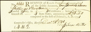 CT  HARTFORD Connecticut July 23, 1790 Comptroller’s Office Interest Certificate