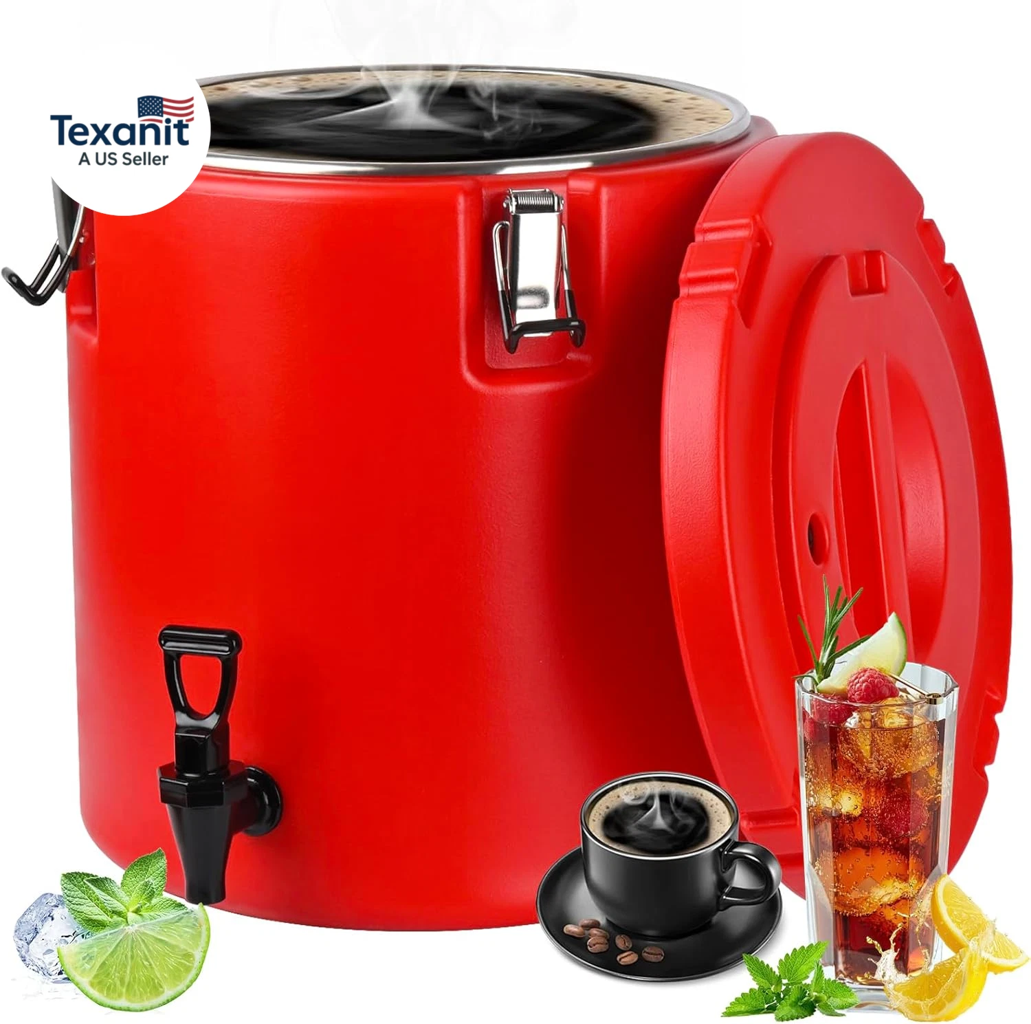 8 Gal Insulated Beverage Dispenser, Commercial Cold & Hot Drink Dispenser with 3