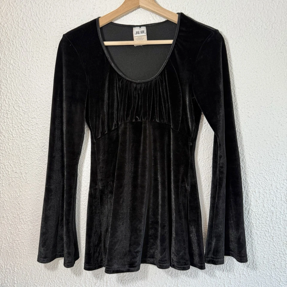 Top manga campana terciopelo negro vintage años 90 M con aberturas y busto elástico cómodo GÓTICO Foto 2 de 4