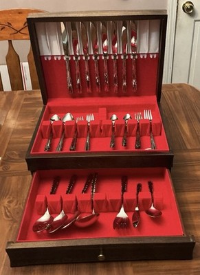 46 PCS Oneida CHERIE Stainless Steel Flatware Forks Knives Spoons Serving + Ches