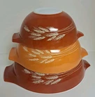 Vintage Pyrex Autumn Harvest Wheat Cinderella 3Pc Nesting Mixing Bowl Set